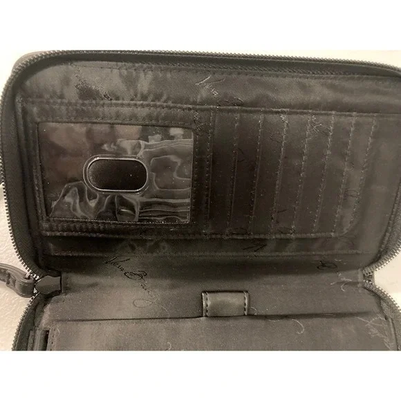 Vera Bradley zip around wristlet‎ midnight stripe wristlet Wallet Black Grey - Picture 6 of 6